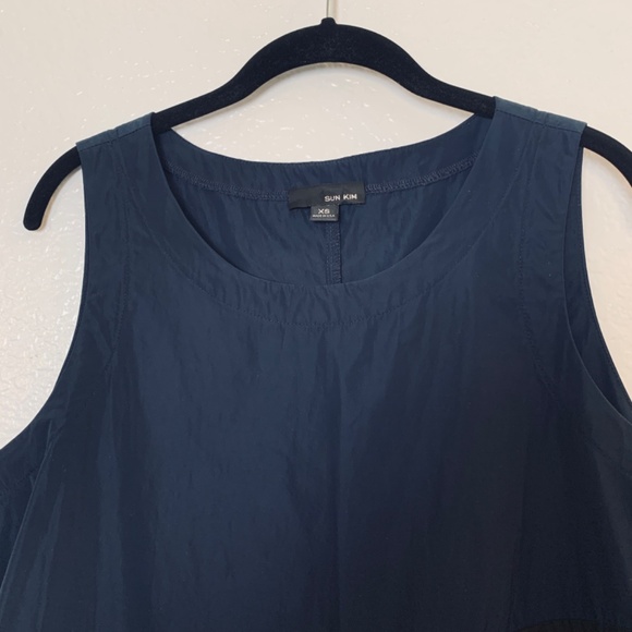 Sun Kim Dress XS Navy Blue Parachute Bubble Hem Lagenlook Artsy Modest - Picture 2 of 11
